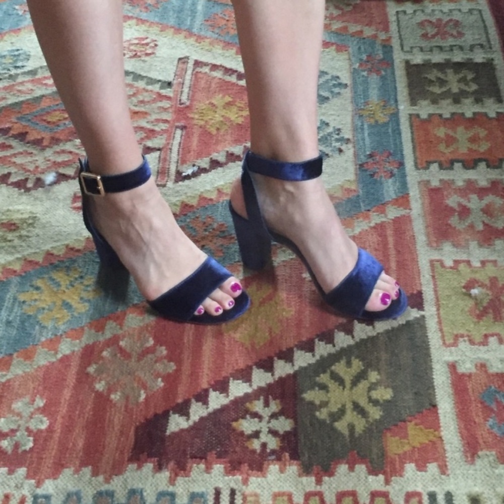 Charlotte Stone Samia Velvet Ankle Strap Heels in Royal Blue Anthropologie - Picture 2 of 9